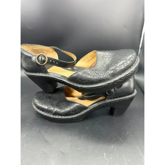 Born Black Mary Janes 3336 Embossed Heeled Stitch Size 9 EUC - Picture 8 of 8